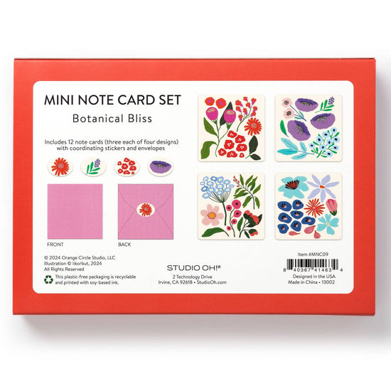 Botanical Bliss Mini Note Card Set with Stickers | 12 cards