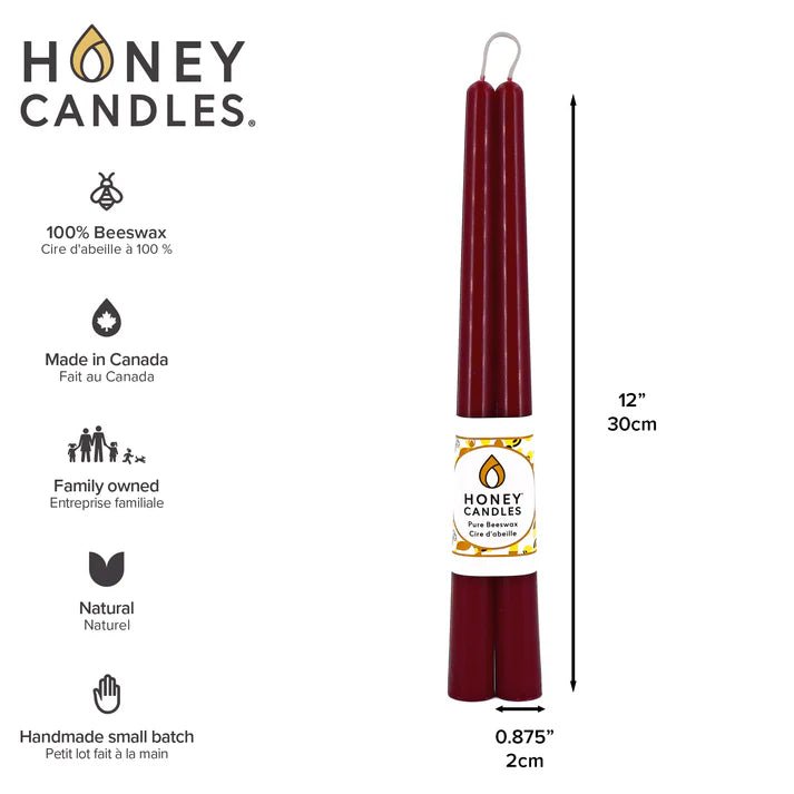 Burgundy Beeswax Taper Candle Pair - Taper CandlesHoney CandlesMisiyo Candle Co