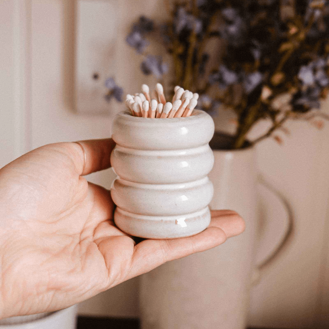 Ceramic Match Pot - Lighters & MatchesMimi & AugustWhite speckled Ceramic Match PotMisiyo Candle Co