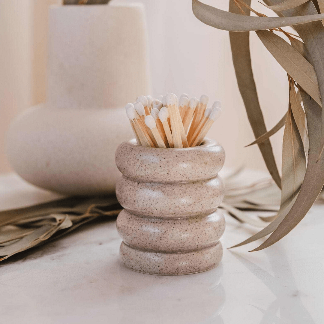 Ceramic Match Pot - Lighters & MatchesMimi & AugustWhite speckled Ceramic Match PotMisiyo Candle Co