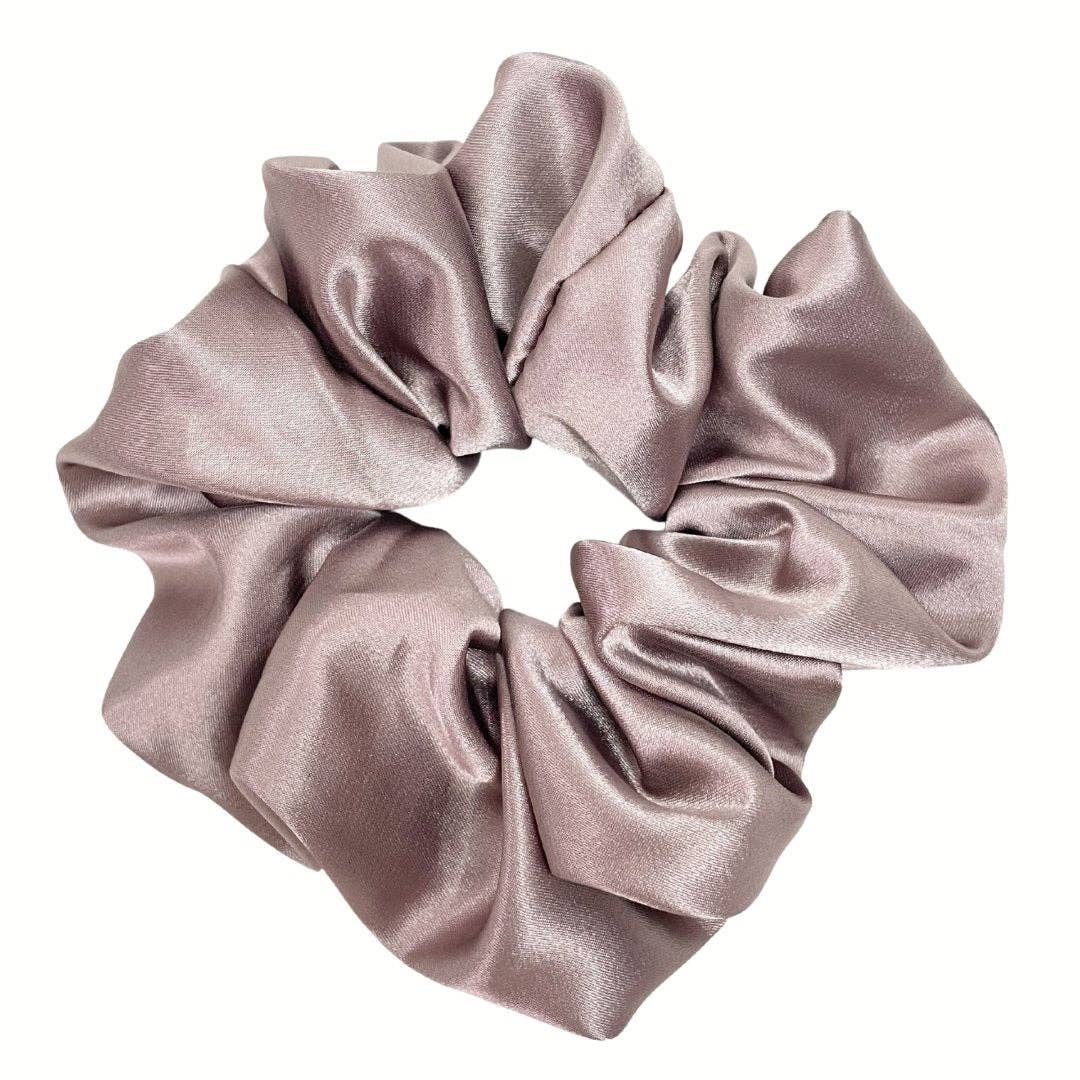 Beyond Scrunchies Haven Mulberry Silk Scrunchie in a soft dusty mauve with a luminous sheen, oversized and handmade in Canada from 100% biodegradable silk.