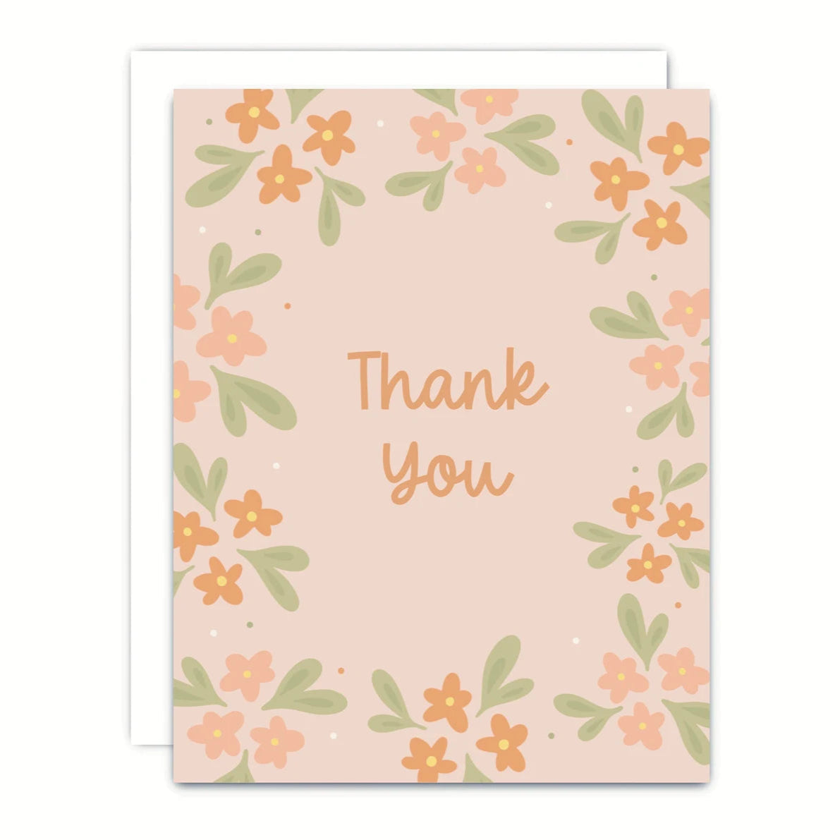 Greeting card with floral design and 'Thank You' text on a light pink background