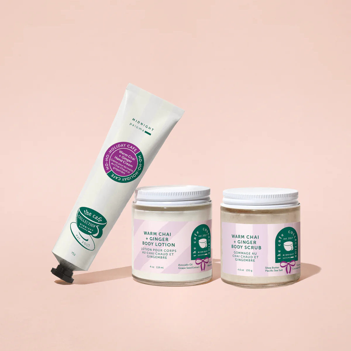 Three skincare products on a beige background