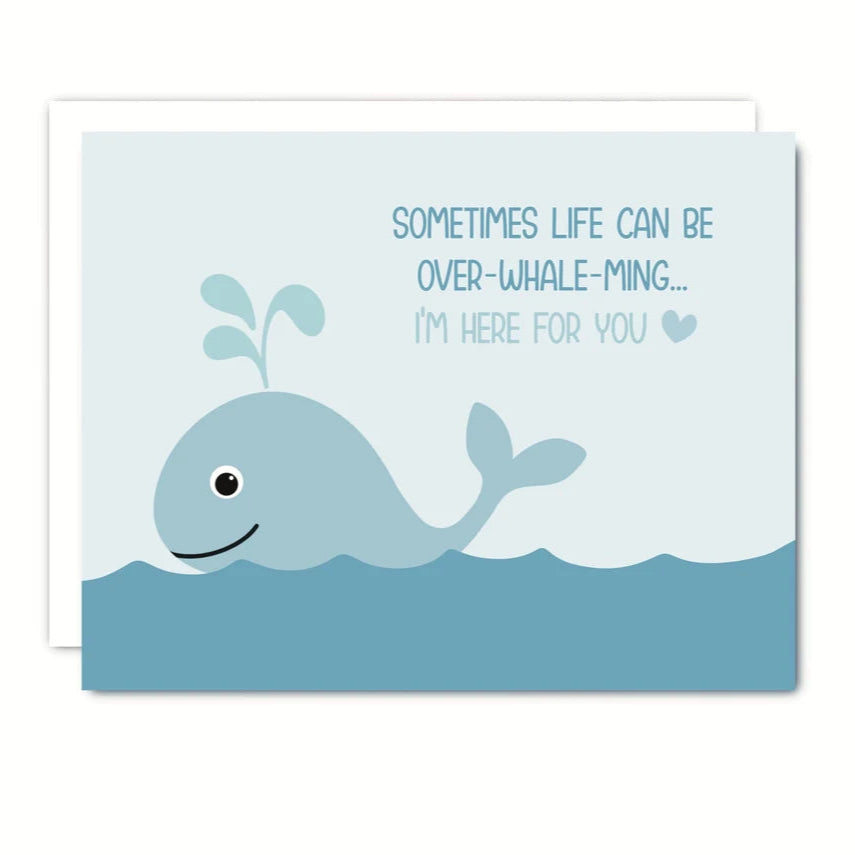 Card with a whale illustration and text on a white background