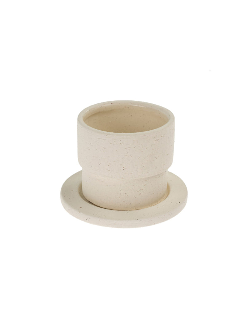 Planter with Saucer - Raw White Clay