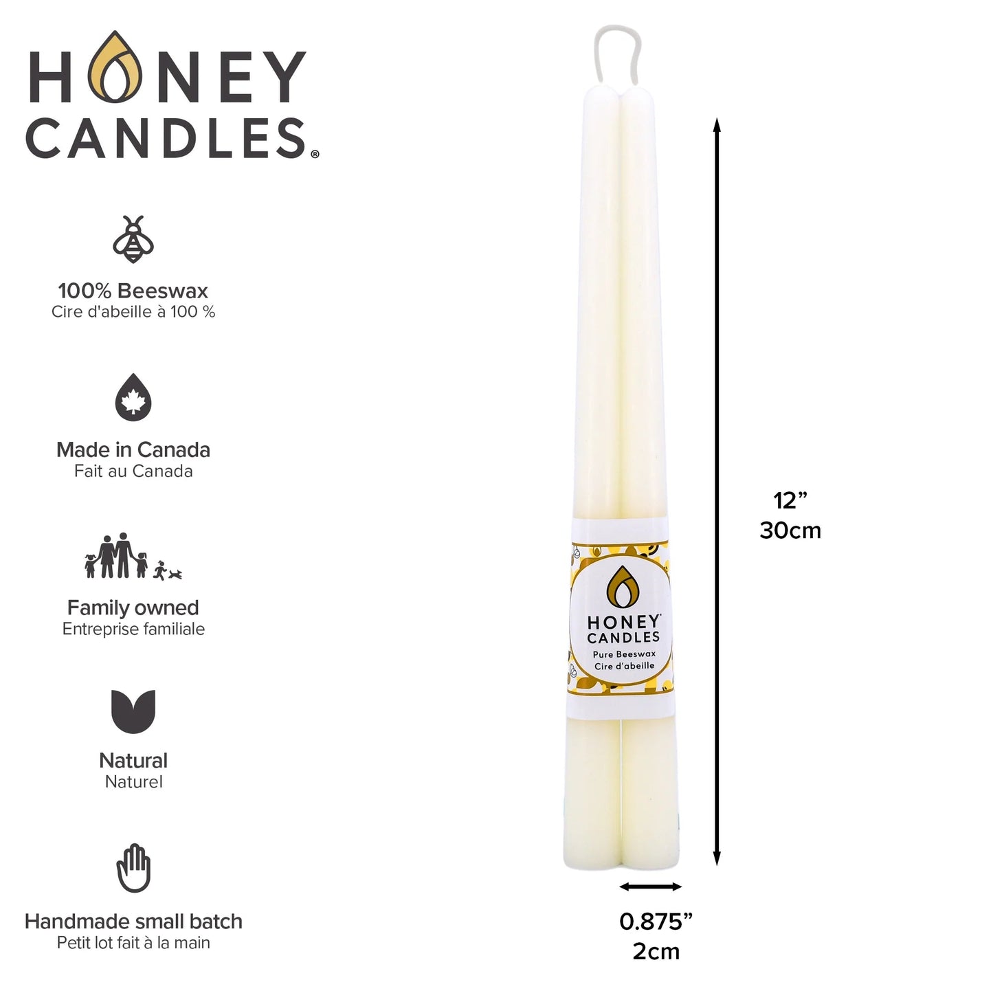 Ivory Beeswax Taper Candle Pair - Taper CandlesHoney CandlesCC006Misiyo Candle Co