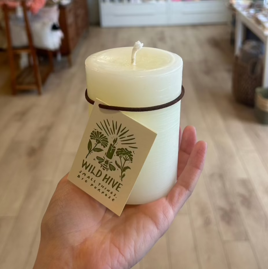 ivory round beeswax pillar candle