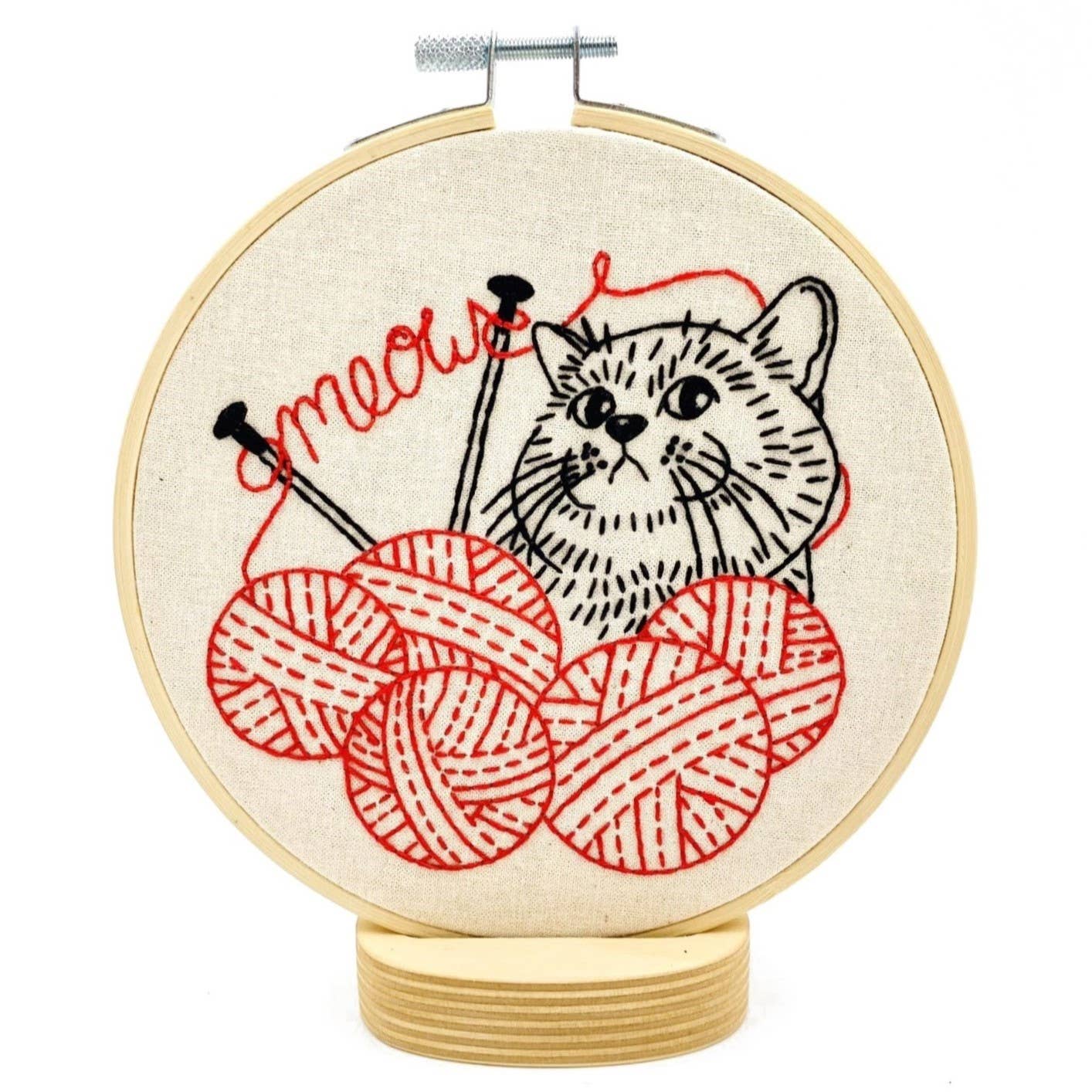 Kitten with Knitting Embroidery Kit - Embroidery KitsHook, Line & TinkerknittinkittenMisiyo Candle Co