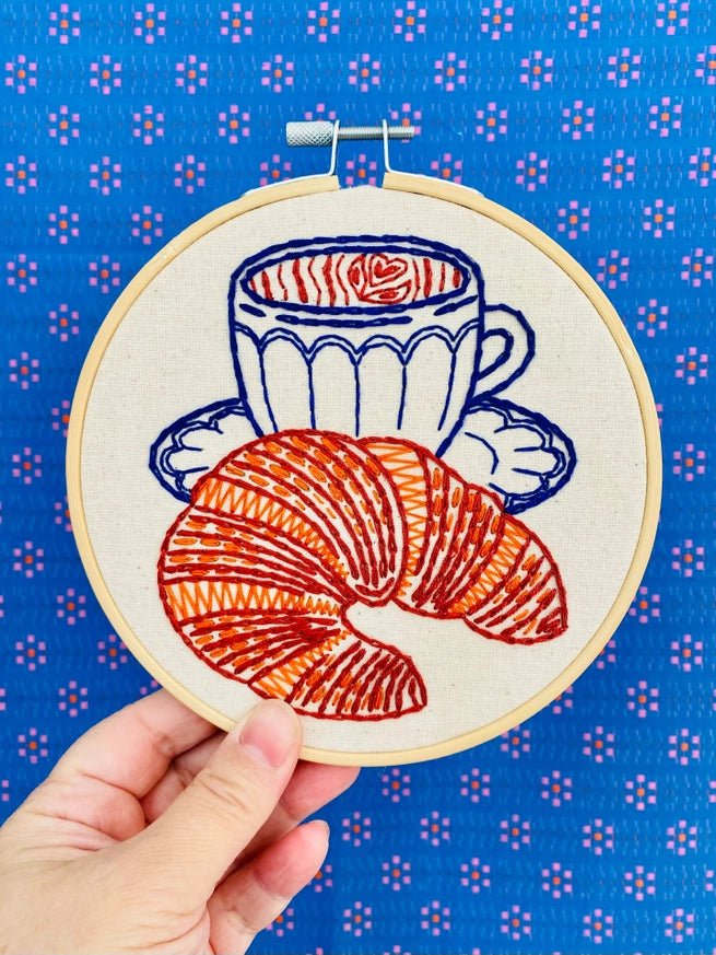 Latte & Croissant Embroidery Kit - Embroidery KitsHook Line & Tinker CanadacroissantMisiyo Candle Co