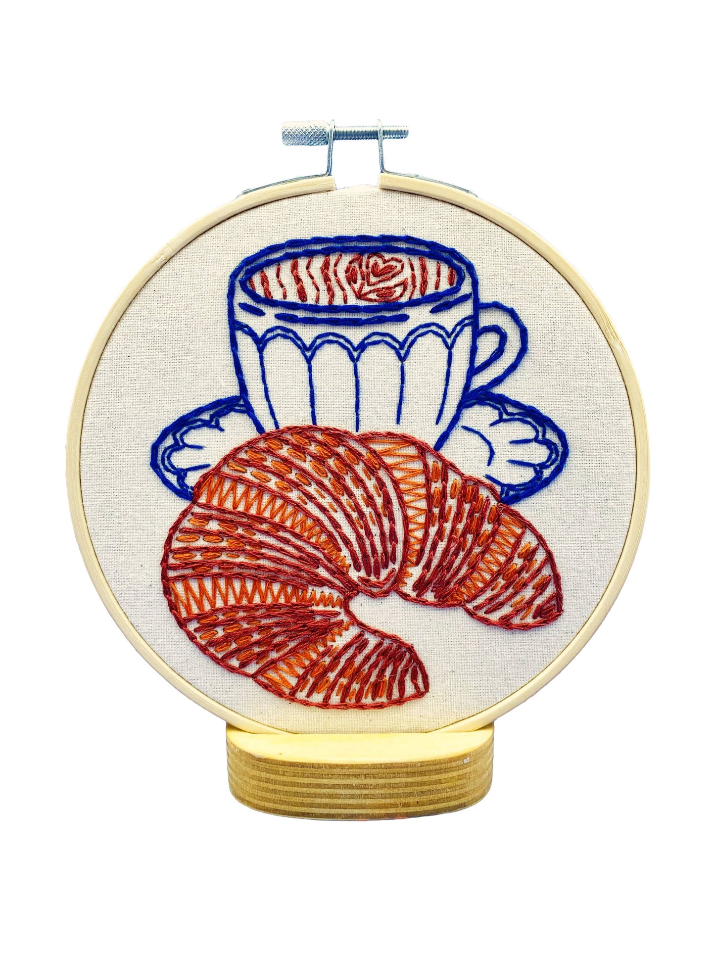 Latte & Croissant Embroidery Kit - Embroidery KitsHook, Line & TinkercroissantMisiyo Candle Co