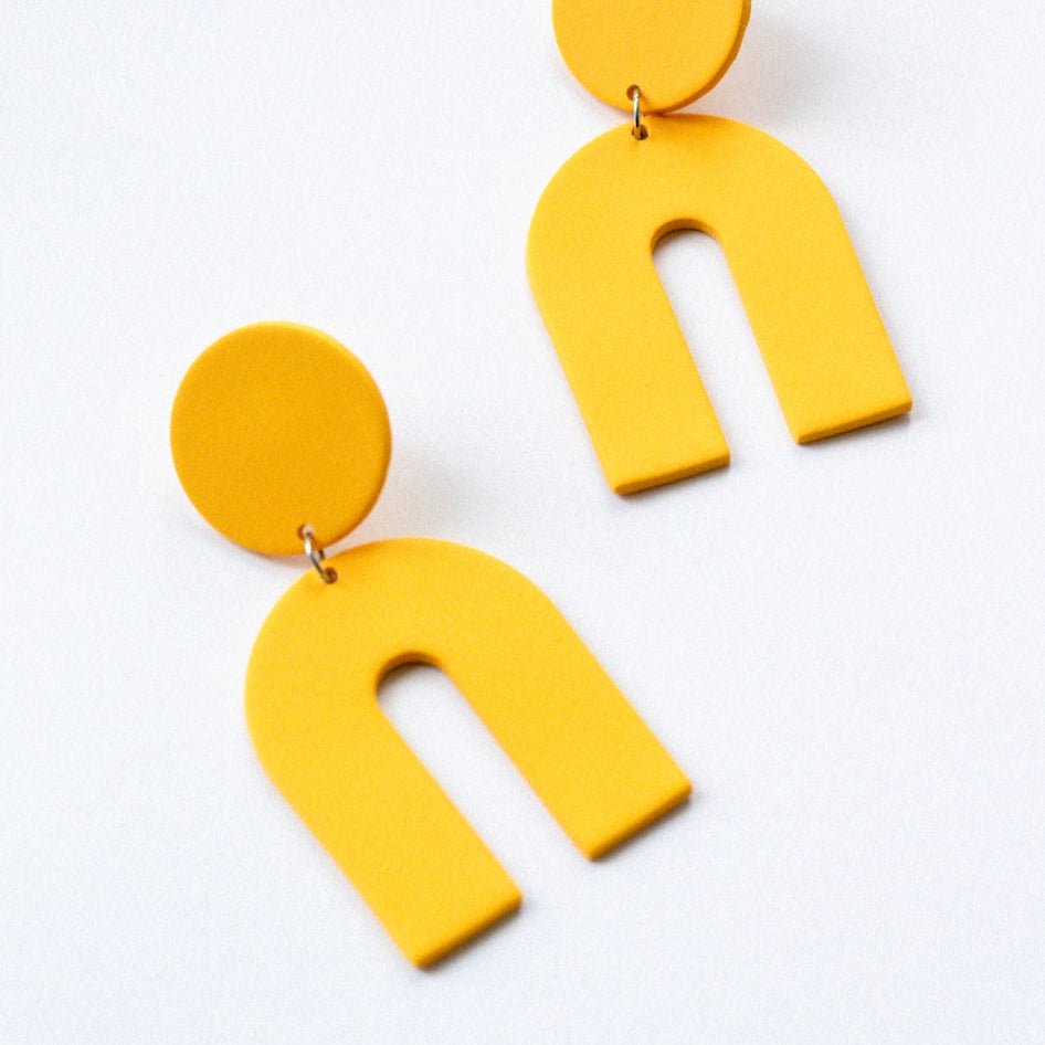 Mango Yellow Statement Arch Dangle Earrings - EarringsSlow Day StudiosMisiyo Candle Co