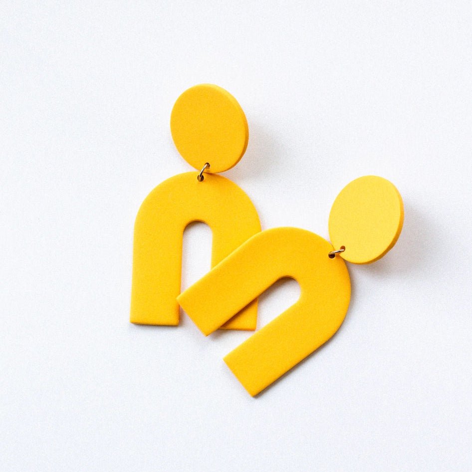 Mango Yellow Statement Arch Dangle Earrings - EarringsSlow Day StudiosMisiyo Candle Co