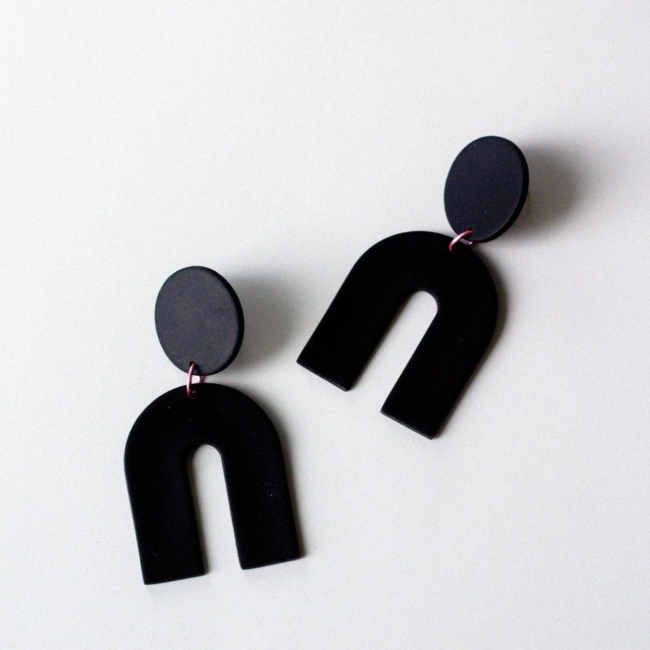 Matte Black Statement Arch Dangle Earrings - EarringsSlow Day StudiosMisiyo Candle Co