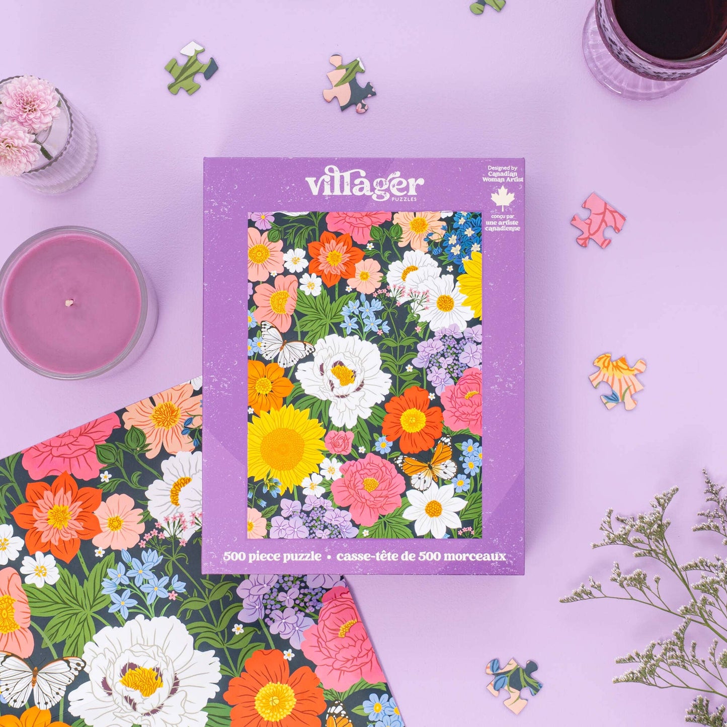 Midnight Blooms | 500-Piece Puzzle | Designed in Canada - PuzzlesVillager PuzzlesVPMIDB01Misiyo Candle Co