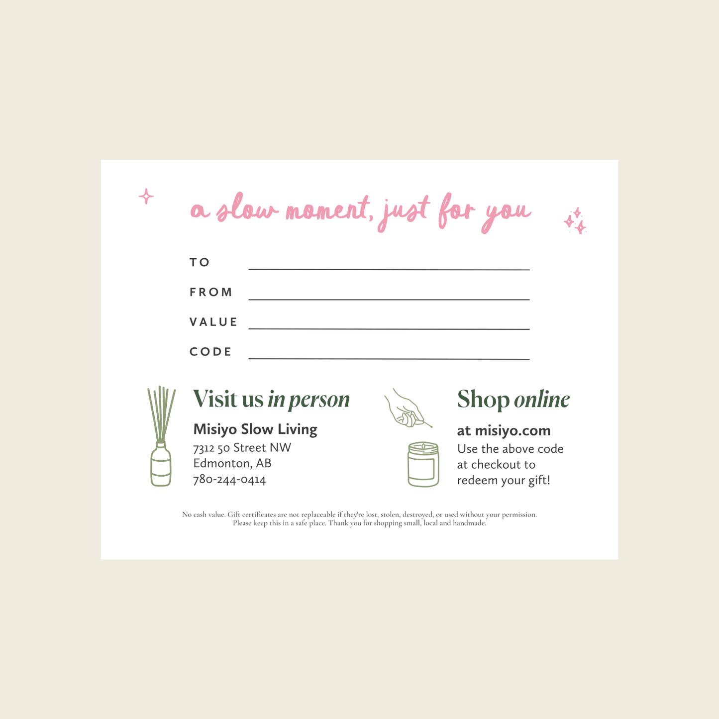 Misiyo Gift Certificate - Gift CardsMisiyo Candle CoGCP-20Misiyo Candle Co