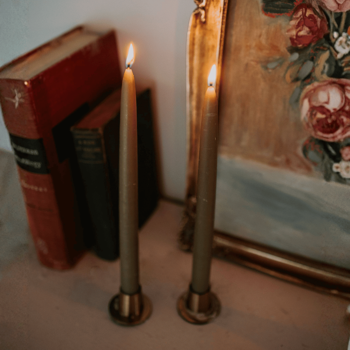 Moss Green Beeswax Taper Candles - Taper CandlesWild Hive ApiaryMisiyo Candle Co