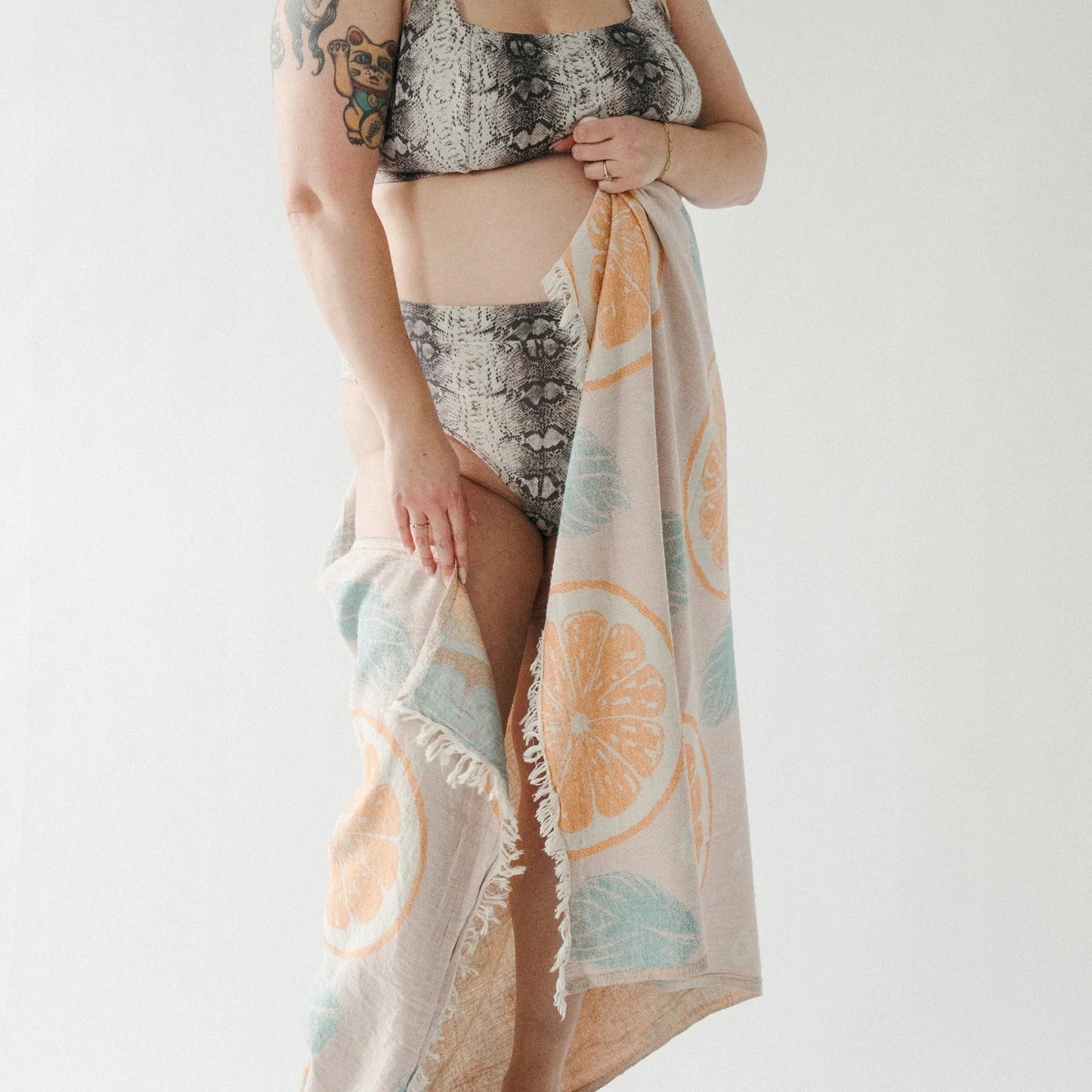 Orange & Leaf Turkish Cotton Towel - TowelsPokolokoMisiyo Candle Co