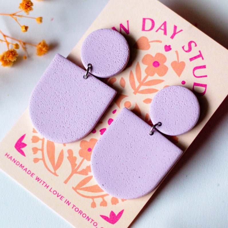 Pastel Purple Textured Small Dome Dangle Earrings - EarringsSlow Day StudiosMisiyo Candle Co