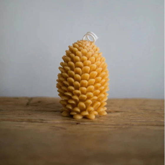 pinecone beeswax pillar candle