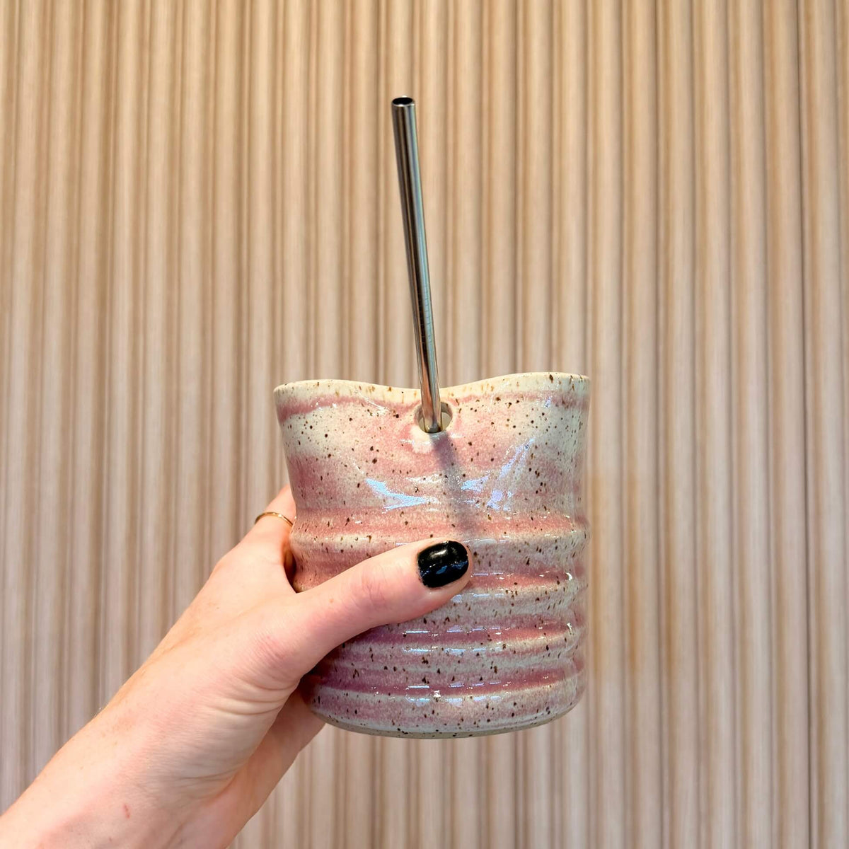 Pink Glazed Straw Cup | handcrafted ceramics - PotteryCeramics By StephCBS-0049Misiyo Candle Co