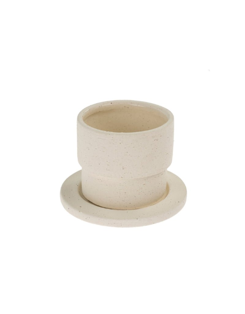 Planter with Saucer - Raw White Clay - PlanterIndaba3-9151Misiyo Candle Co