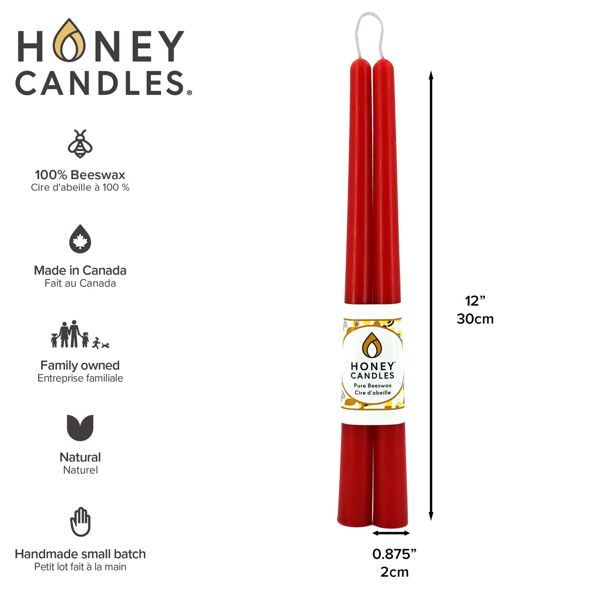 Red Beeswax Taper Candle Pair - Taper CandlesHoney CandlesMisiyo Candle Co
