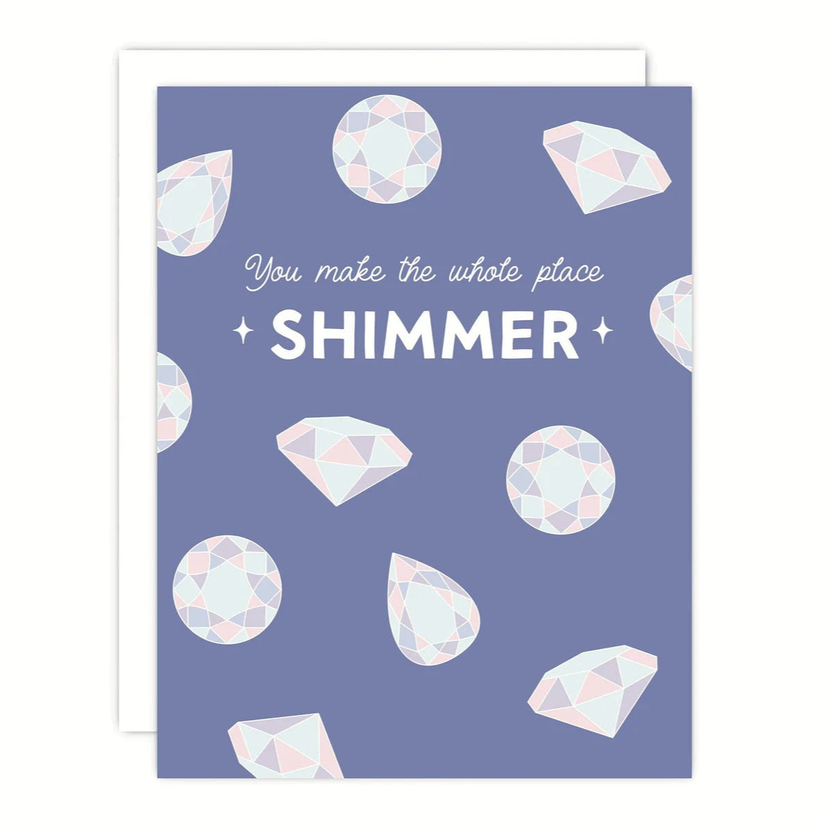 Card with diamond illustrations and text on a purple background