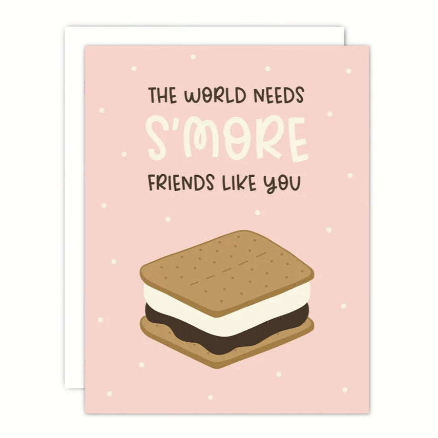Greeting card with a s'more illustration and text on a pink background