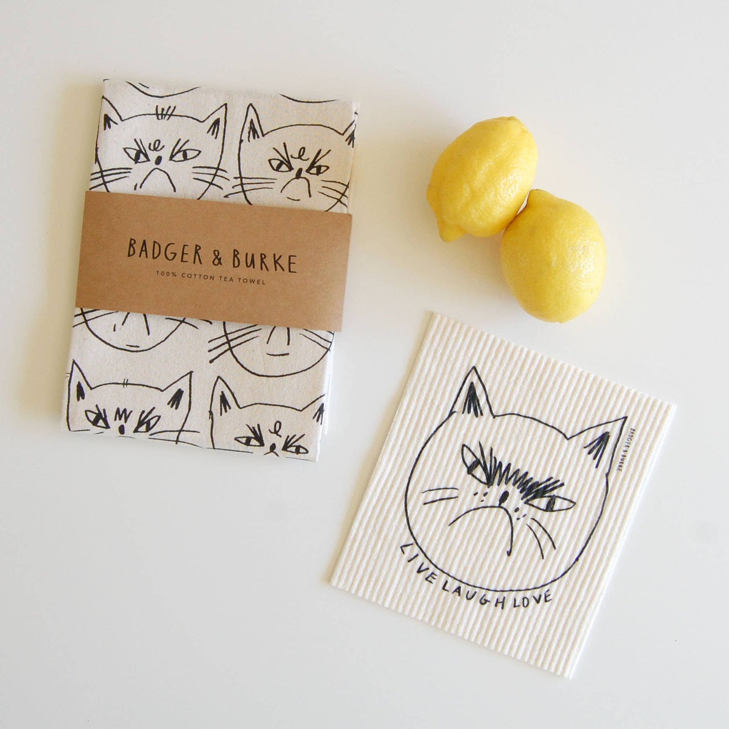 Snitty Kitty "Live Laugh Love" Swedish Dish Cloth - Swedish Dish ClothsBadger & BurkeSC24Misiyo Candle Co