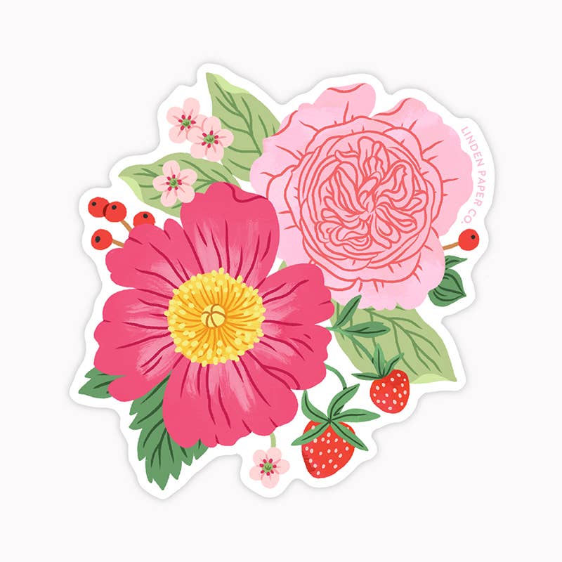Strawberries and Peonies Floral | Clear Vinyl Sticker - StickersLinden Paper Co.STK07Misiyo Candle Co