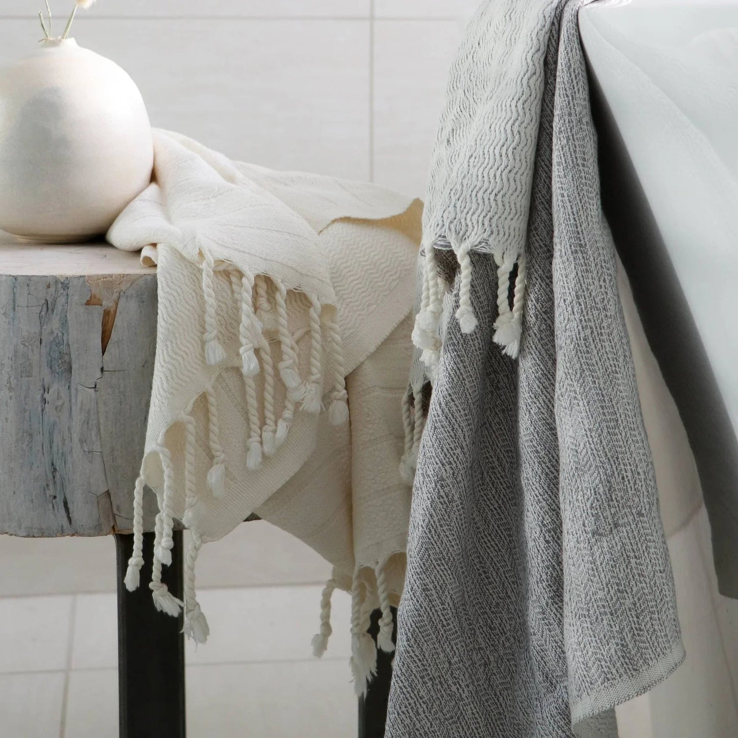 Striped Bamboo & Turkish Cotton Bath Towel - TowelsPokolokoMisiyo Candle Co