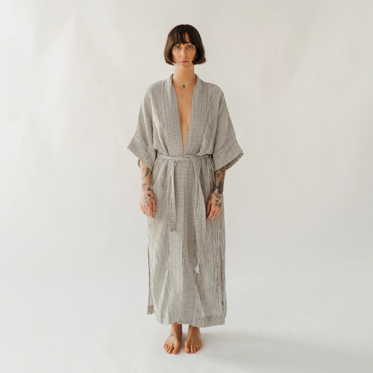 Striped Crinkle Turkish Cotton Robe - RobesPokolokoMisiyo Candle Co