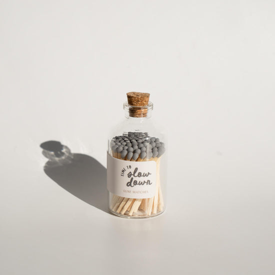 Time To Slow Down | Luxe Wooden Matches in Apothecary Glass Bottle