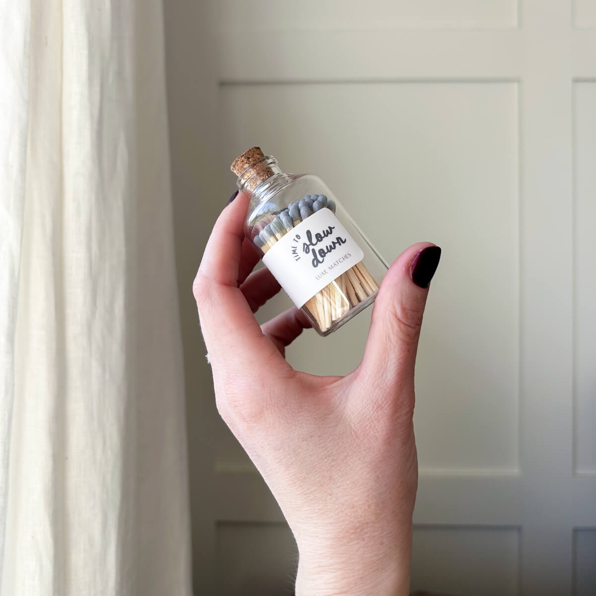 Time To Slow Down | Luxe Wooden Matches in Apothecary Glass Bottle