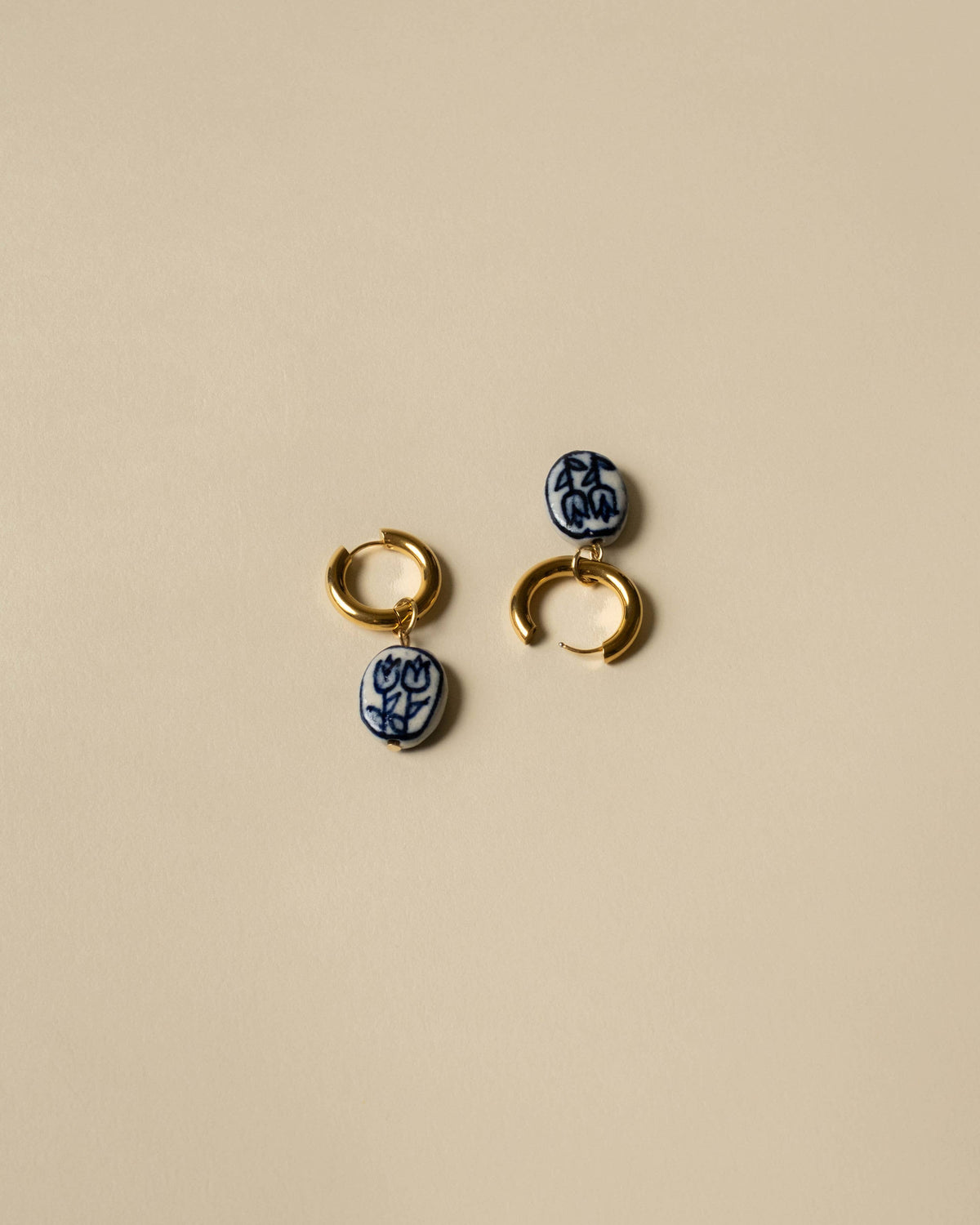 Tulip Porcelain Bead Hoop Earrings | gold - EarringsHunter & HareFTPHMisiyo Candle Co