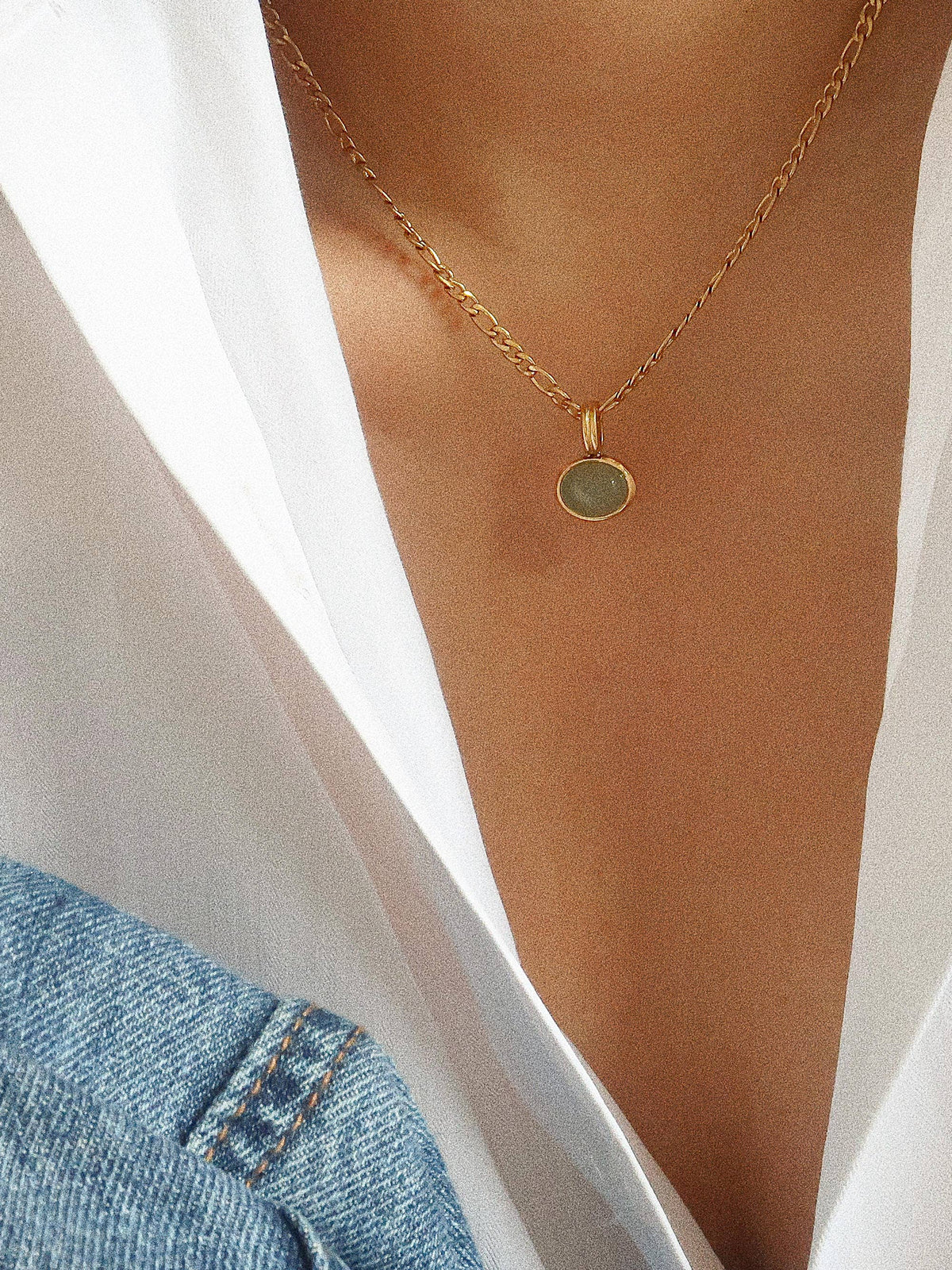 Winslow Green Stone Pendant Chain Necklace - NecklacesFlânerie by MAIQ122103000111Misiyo Candle Co